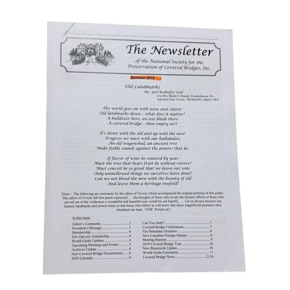 The Newsletter National Society for Preservation of Covered Bridges Summer 2019